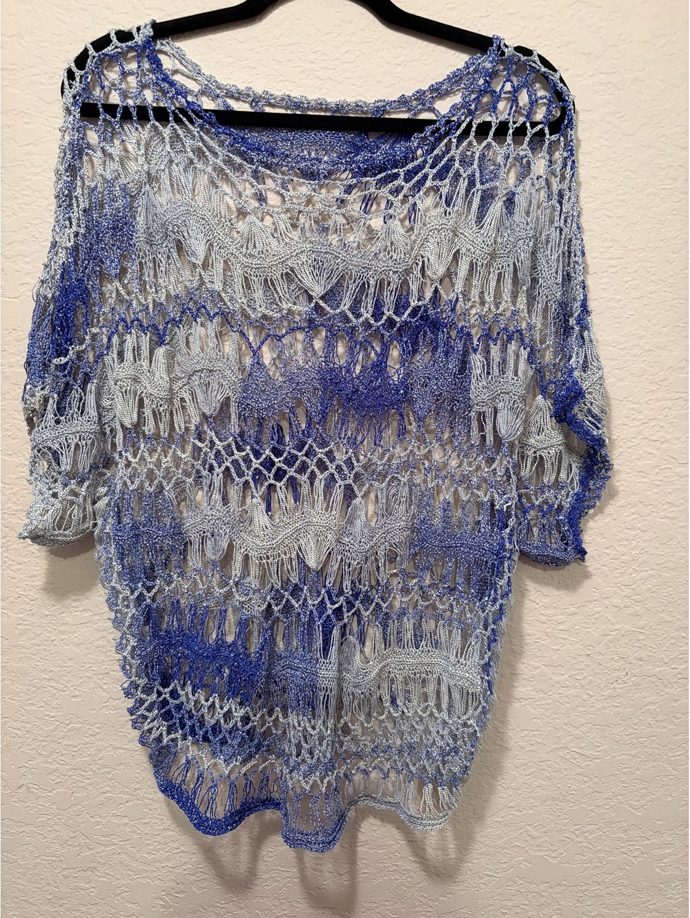 Handmade Blue and Silver Open Weave Knit Top - Picture 2 of 4